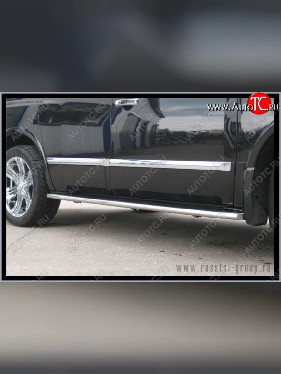 Короткая защита порогов из круглой трубы диаметром 42 мм Russtal INFINITI QX56 JA60 дорестайлинг (2004-2007) (Защита порогов с со скосами на торцах (вариант 1))  с доставкой в г. Керчь