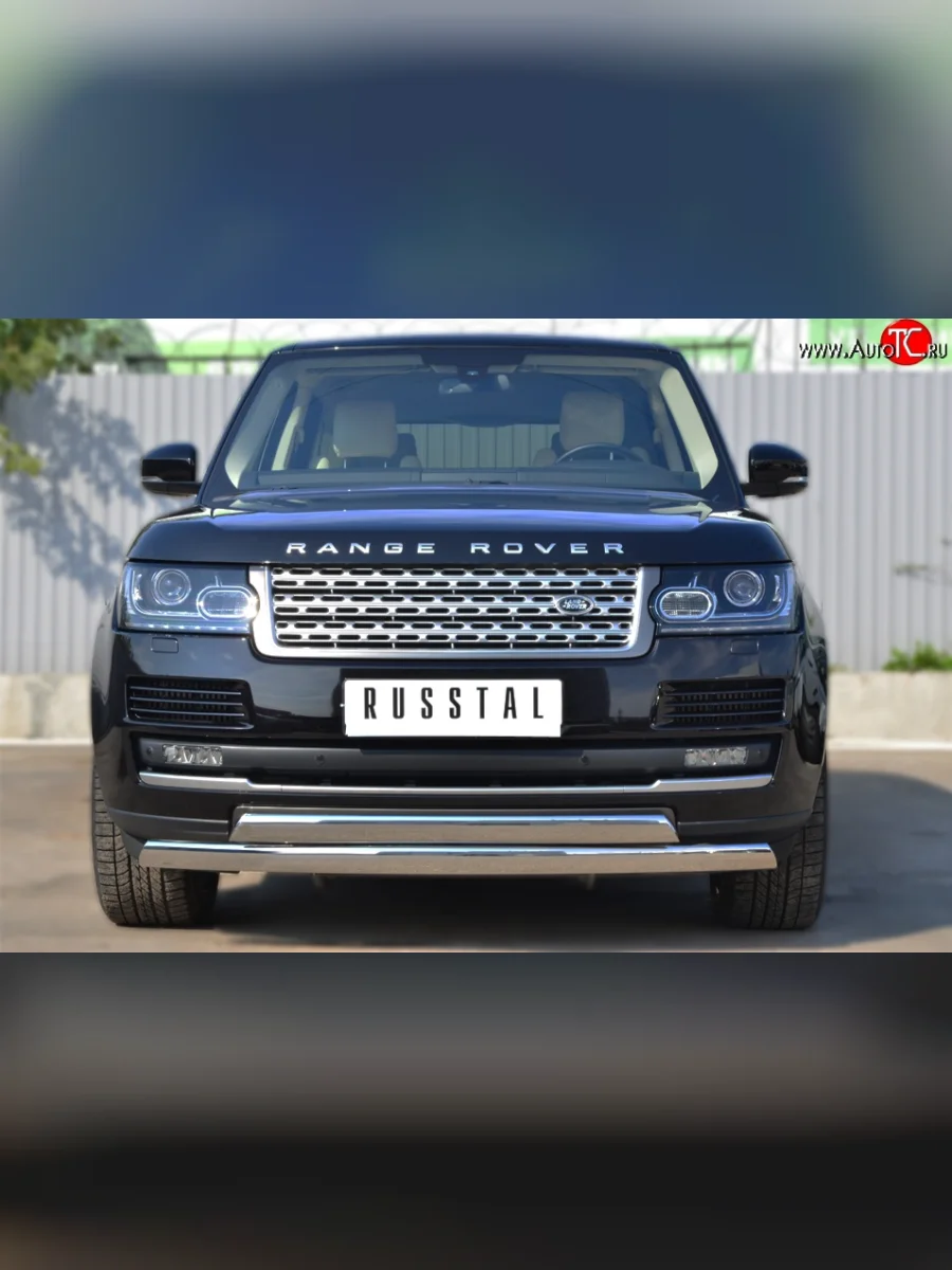 Защита переднего бампера (2 трубыØ75х42 мм, нержавейка) Russtal Land Rover Range Rover 4 L405 дорестайлинг (2012-2017)  с доставкой в г. Керчь