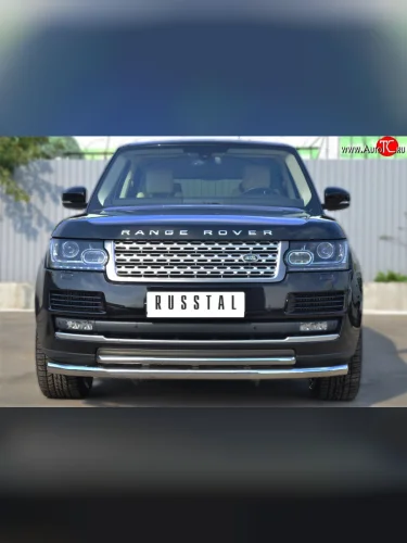 Защита переднего бампера (2 трубыØ63 и 42 мм, нержавейка) SLITKOFF Land Rover Range Rover  4 L405 (2012-2017) дорестайлинг