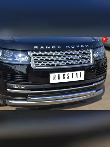 Защита переднего бампера (2 трубыØ76 и 63 мм, нержавейка) SLITKOFF Land Rover Range Rover  4 L405 (2012-2017) дорестайлинг