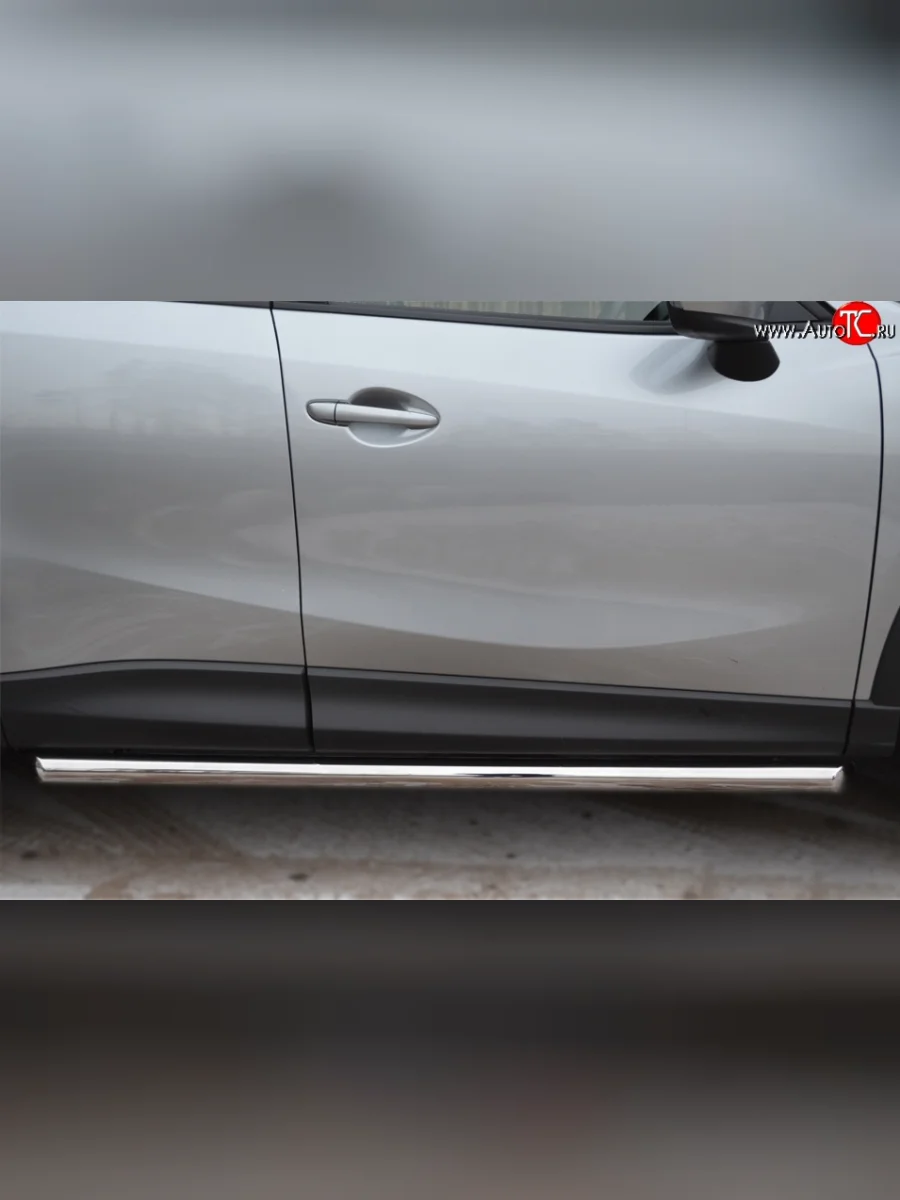 Защита порогов из круглой трубы диаметром 63 мм Russtal Mazda CX-5 KE дорестайлинг (2011-2014) (Защита порогов с со скосами на торцах (вариант 1))  с доставкой в г. Пермь