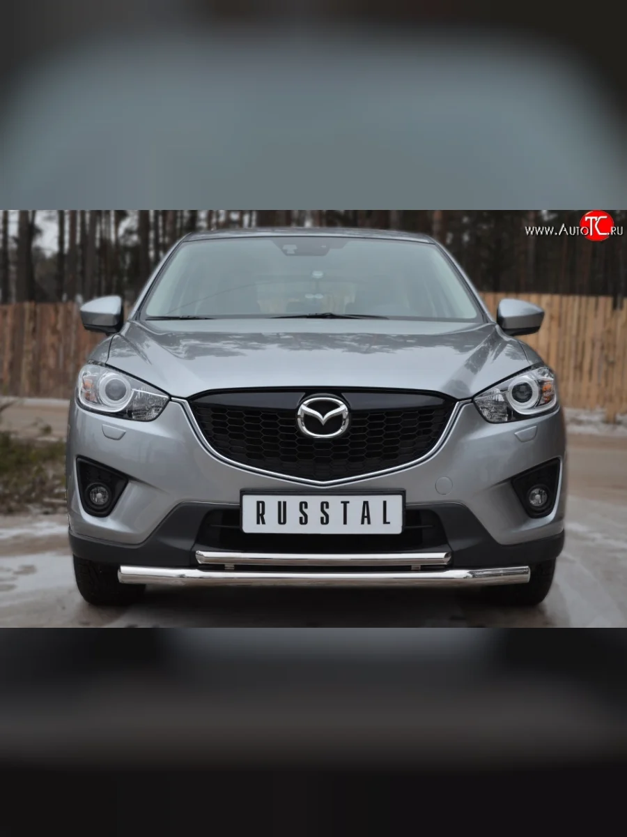 Защита переднего бампера (2 трубыØ63 и 42 мм, нержавейка) SLITKOFF Mazda CX-5 KE рестайлинг (2015-2017)  с доставкой в г. Керчь