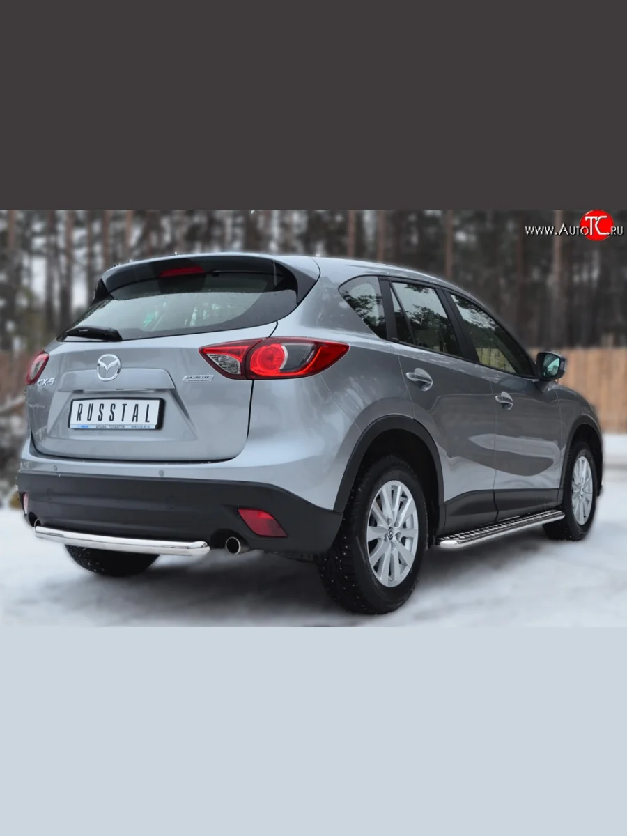 Одинарная защита заднего бампера из трубы диаметром 63 мм SLITKOFF Mazda CX-5 KE дорестайлинг (2011-2014)  с доставкой в г. Керчь