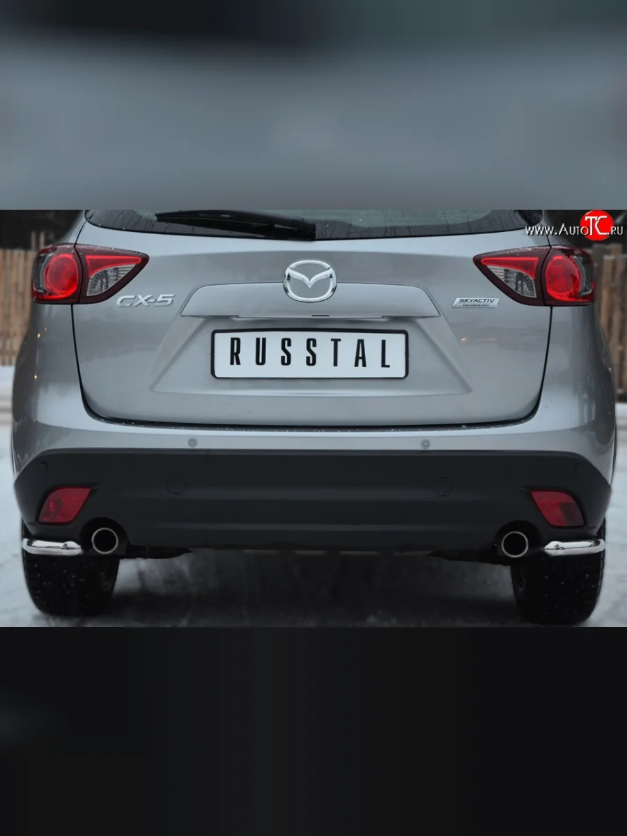 Защита заднего бампера (Ø63 мм уголки, нержавейка) SLITKOFF Mazda CX-5 KE дорестайлинг (2011-2014)  с доставкой в г. Керчь