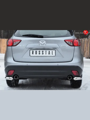 Защита заднего бампера (Ø63 мм уголки, нержавейка) SLITKOFF Mazda CX-5  KE (2011-2017) дорестайлинг, рестайлинг