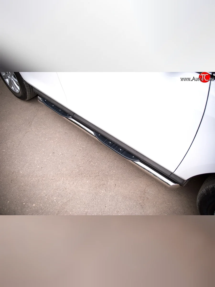 Защита порогов с пластиковыми вставками для ног из круглой трубы диаметром 76 мм Russtal Mazda CX-7 ER рестайлинг (2010-2012) (Защита порогов с со скосами на торцах (вариант 1))  в Перми Пермском крае