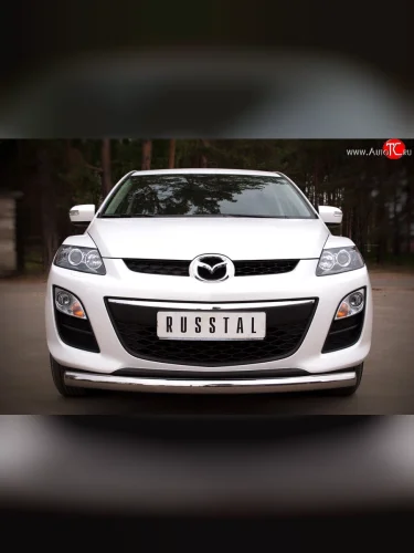 Одинарная защита переднего бампера диаметром 76 мм SLITKOFF Mazda CX-7 ER рестайлинг (2010-2012)