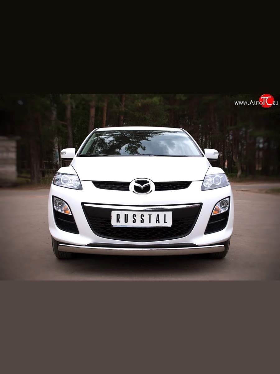 Защита переднего бампера (Ø75х42 мм, нержавейка) Russtal Mazda CX-7 ER рестайлинг (2010-2012)  с доставкой в г. Пермь