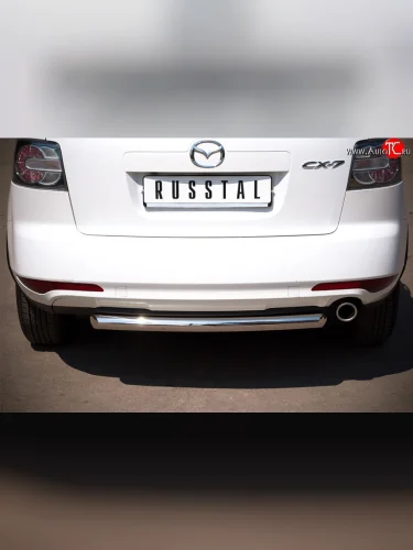 Одинарная защита заднего бампера из трубы диаметром 63 мм SLITKOFF Mazda CX-7 ER рестайлинг (2010-2012)