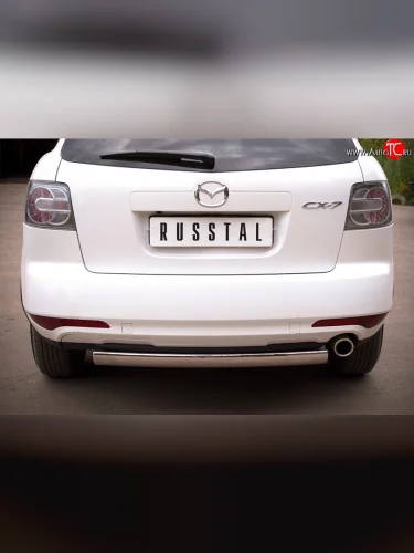 Защита заднего бампера (Ø75x42 мм, нержавейка) Russtal Mazda CX-7 ER рестайлинг (2010-2012)