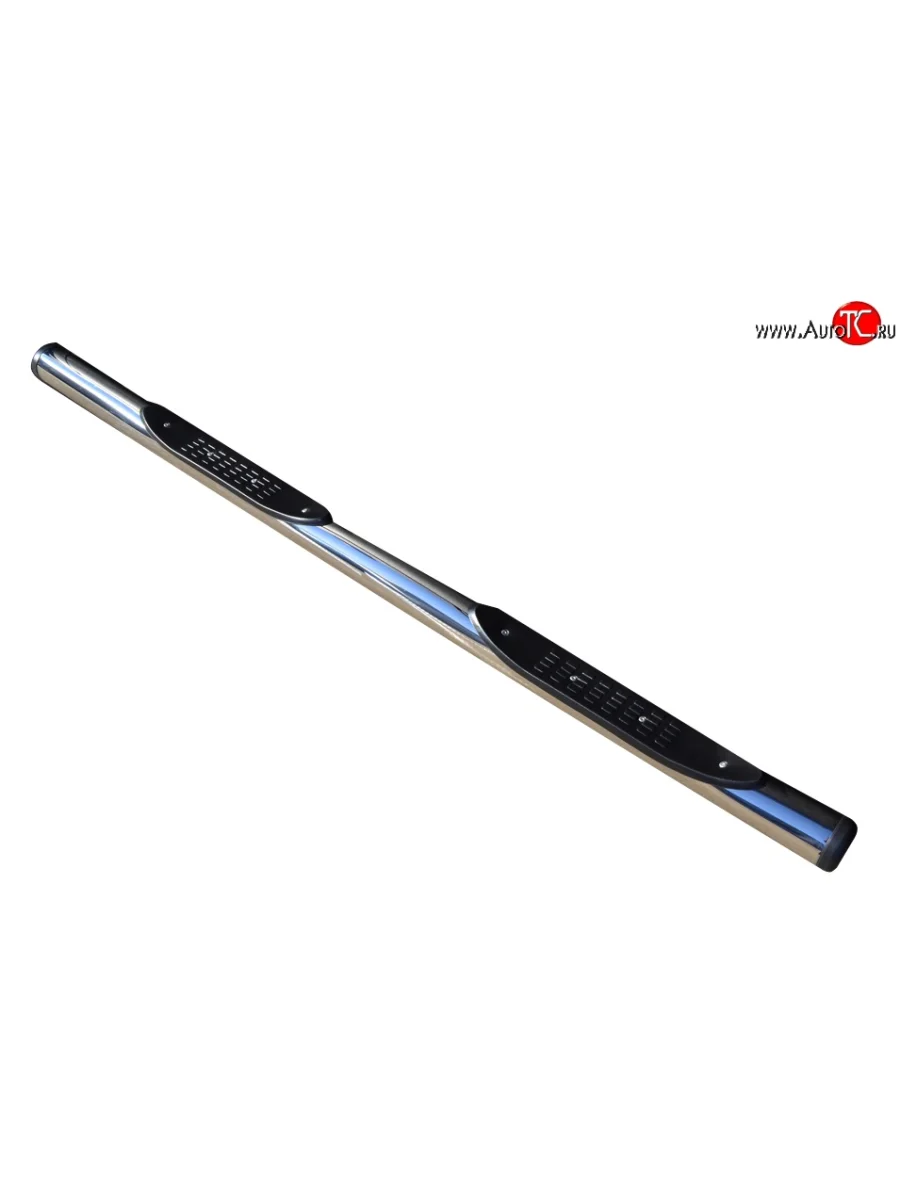 Защита порогов с пластиковыми вставками для ног из круглой трубы диаметром 76 мм Russtal Mazda CX-9 TB дорестайлинг (2007-2009) (Защита порогов с со скосами на торцах (вариант 1))  в Воронеже Воронежской области