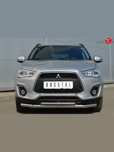 Защита переднего бампера (2 трубыØ63 и 42 мм, нержавейка) SLITKOFF Mitsubishi ASX (2013-2016) 1-ый рестайлинг