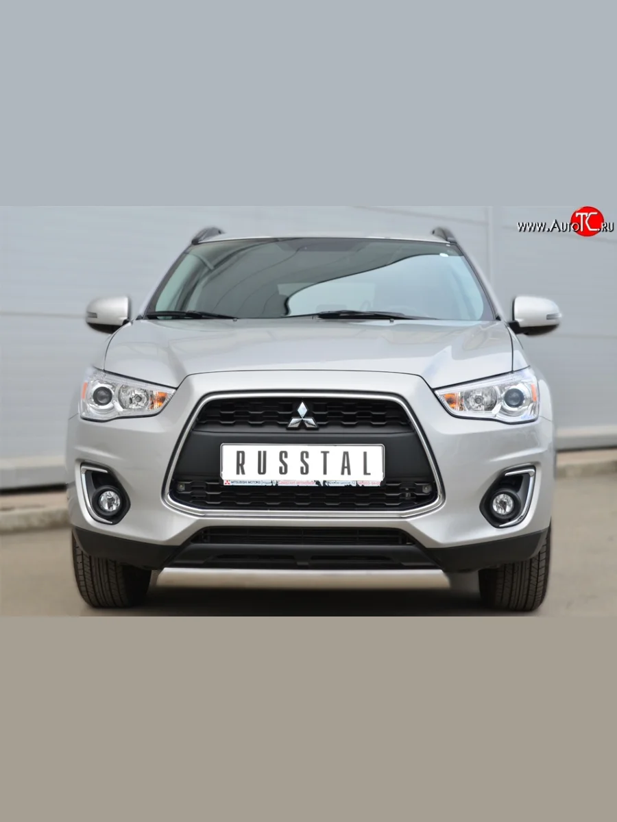 Защита переднего бампера (Ø75х42 мм, нержавейка) Russtal Mitsubishi ASX 1-ый рестайлинг (2013-2016)  в Перми Пермском крае