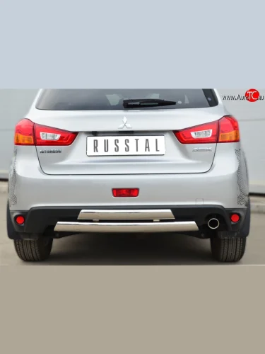 Защита заднего бампера (2 трубы Ø76х42 мм, нержавейка) Russtal Mitsubishi ASX 1-ый рестайлинг (2013-2016)