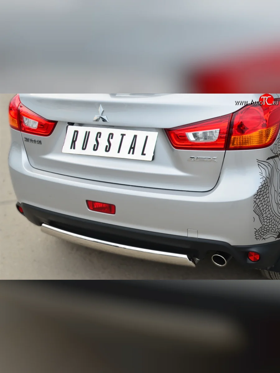 Защита заднего бампера (Ø75x42 мм, нержавейка) Russtal Mitsubishi ASX 1-ый рестайлинг (2013-2016)  в Самаре Самарской области