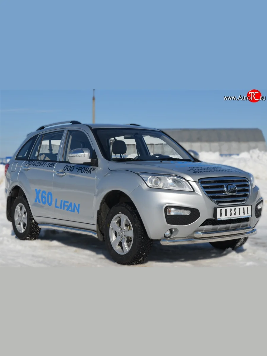 Защита порогов из круглой трубы диаметром 63 мм Russtal Lifan X60 дорестайлинг (2011-2015) (Защита порогов с со скосами на торцах (вариант 1))  в Самаре Самарской области