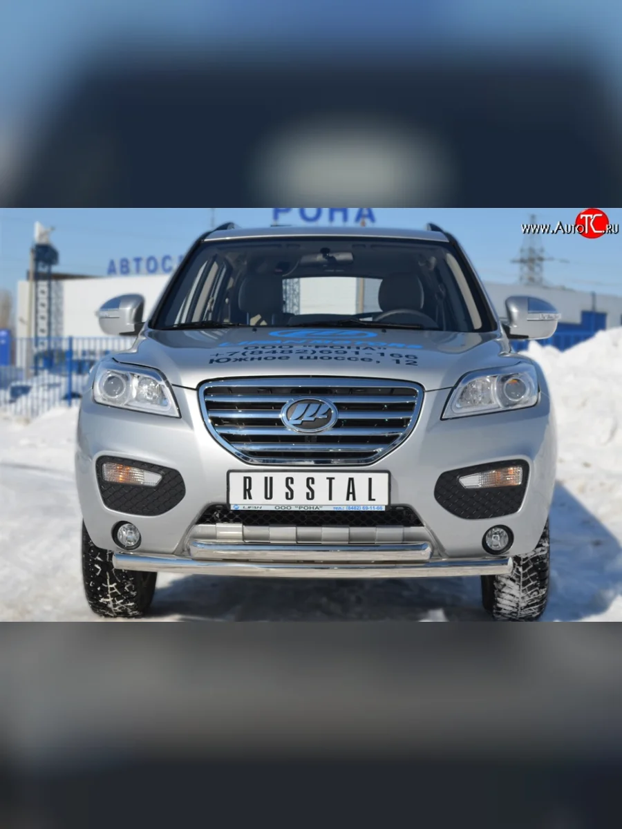 Защита переднего бампера (2 трубыØ63 мм, нержавейка) SLITKOFF  Lifan X60 (2011-2015)  в Воронеже Воронежской области