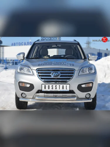 Защита переднего бампера (2 трубыØ63 мм секции/дуга, нержавейка) SLITKOFF Lifan X60 (2011-2015) дорестайлинг