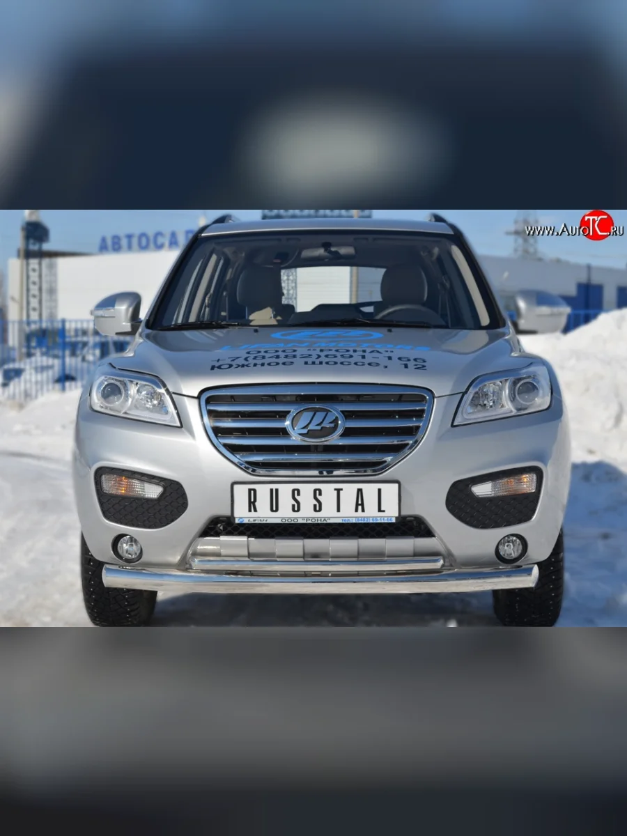 Защита переднего бампера (2 трубыØ76 (секции) и 42 (дуга) мм, нержавейка) SLITKOFF  Lifan X60 (2011-2015)  в Самаре Самарской области