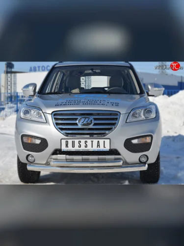 Двойная защита переднего бампера из труб диаметром 76 и 63 мм SLITKOFF Lifan X60 (2011-2015) дорестайлинг