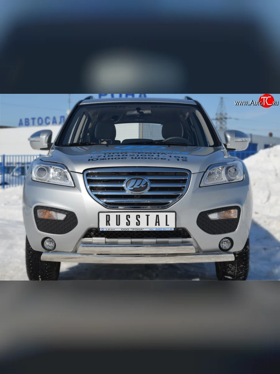 Защита переднего бампера (2 трубыØ75х42 мм, нержавейка) Russtal Lifan X60 дорестайлинг (2011-2015)  в Самаре Самарской области
