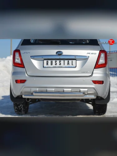 Защита заднего бампера (2 трубы Ø63 мм, нержавейка) SLITKOFF Lifan X60 (2011-2015) дорестайлинг