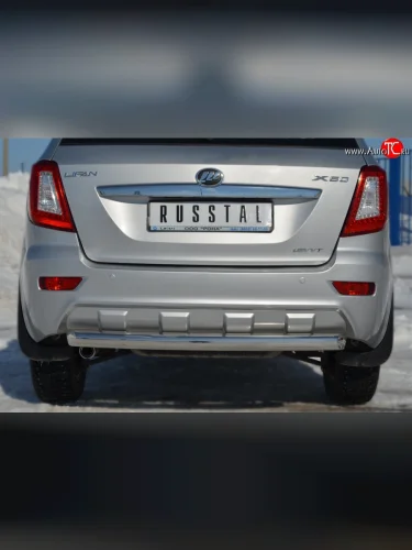 Одинарная защита заднего бампера из трубы диаметром 76 мм SLITKOFF Lifan X60 (2011-2025) дорестайлинг, 2-ой рестайлинг