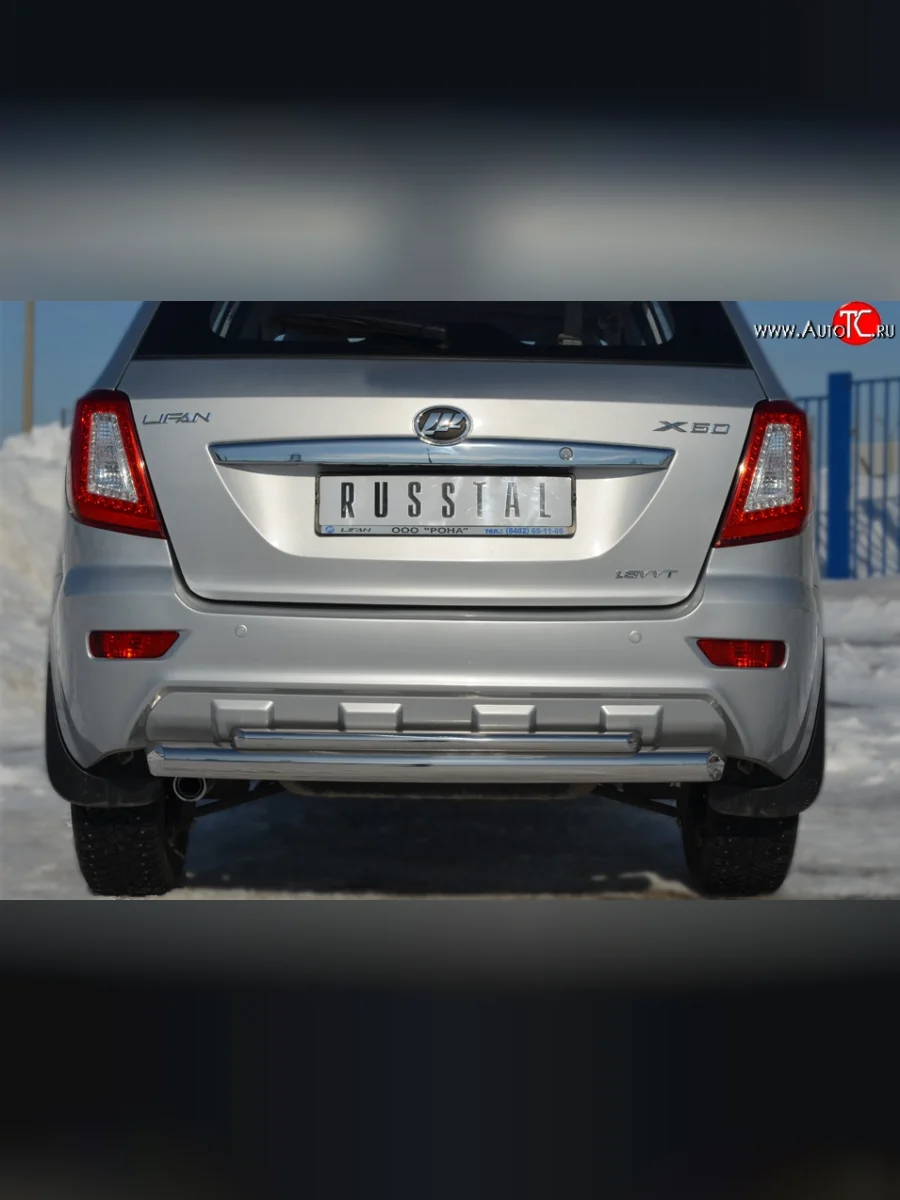 Защита заднего бампера (Ø76 и 42 мм, нержавейка) SLITKOFF  Lifan X60 (2011-2015)  в Воронеже Воронежской области