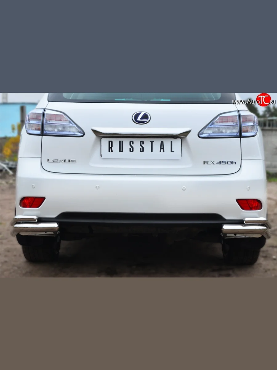 Защита заднего бампера (2 трубы Ø63 и 42 мм уголки, нержавейка) SLITKOFF Lexus RX350 AL10 дорестайлинг (2008-2012)  в Керчи Республика Крым