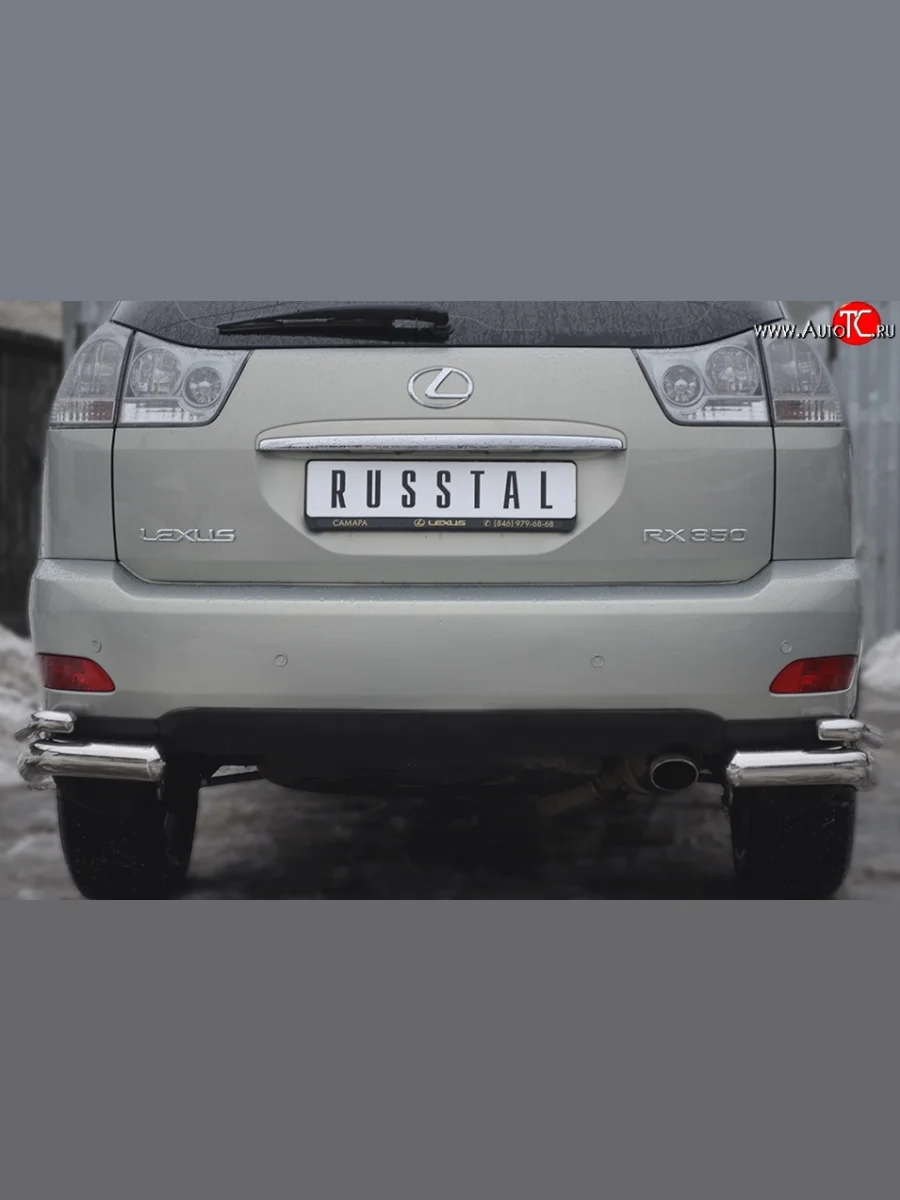 Защита заднего бампера (2 трубы Ø76 и 42 мм уголки, нержавейка) SLITKOFF Lexus RX330 XU30 (2003-2006)  с доставкой в г. Пермь