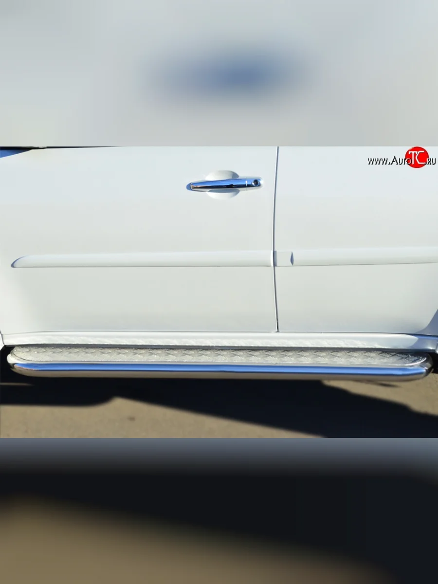 Порожки для ног (Ø63) Russtal Mitsubishi Pajero Sport PB дорестайлинг (2008-2013) (лист - алюминий, профиль - нержавейка)  в Керчи Республика Крым