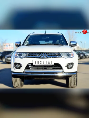 Защита переднего бампера (2 трубыØ63 мм, нержавейка) SLITKOFF Mitsubishi Pajero Sport PB рестайлинг (2013-2017)