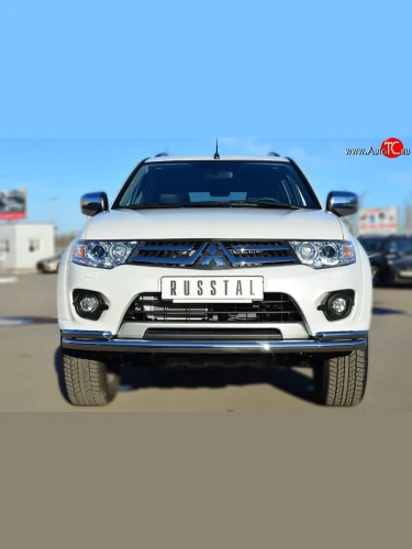 Защита переднего бампера (2 трубыØ63 и 42 мм, нержавейка) SLITKOFF Mitsubishi Pajero Sport PB рестайлинг (2013-2017)