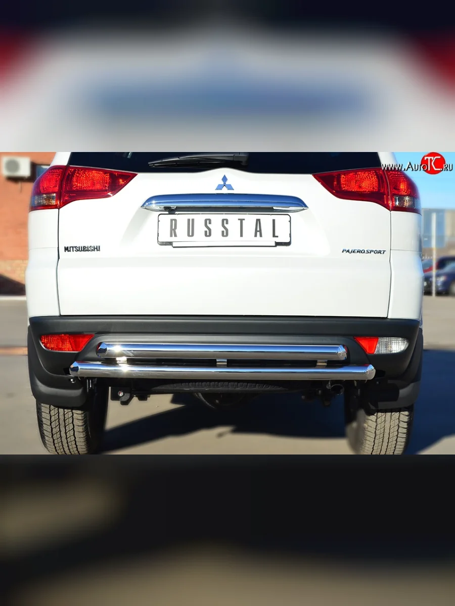 Защита заднего бампера (2 трубы Ø63 мм, нержавейка) SLITKOFF  Mitsubishi Pajero Sport (2013-2017) PB  в Самаре Самарской области