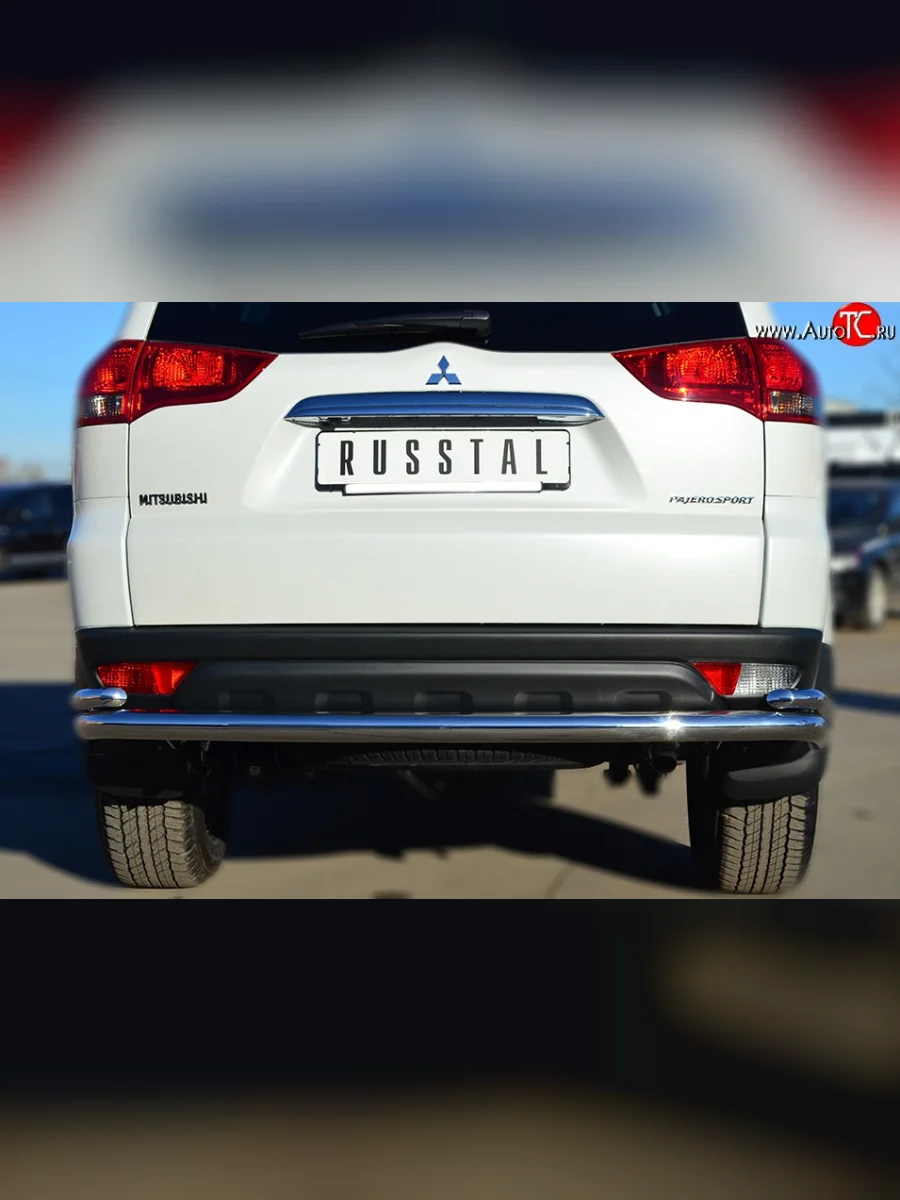 Защита заднего бампера (2 трубы Ø76 и 42 мм с уголками, нержавейка) SLITKOFF  Mitsubishi Pajero Sport (2013-2017) PB  в Самаре Самарской области