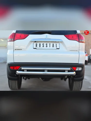 Защита заднего бампера (Ø76 и 42 мм, нержавейка) SLITKOFF Mitsubishi Pajero Sport  PB (2013-2017) рестайлинг