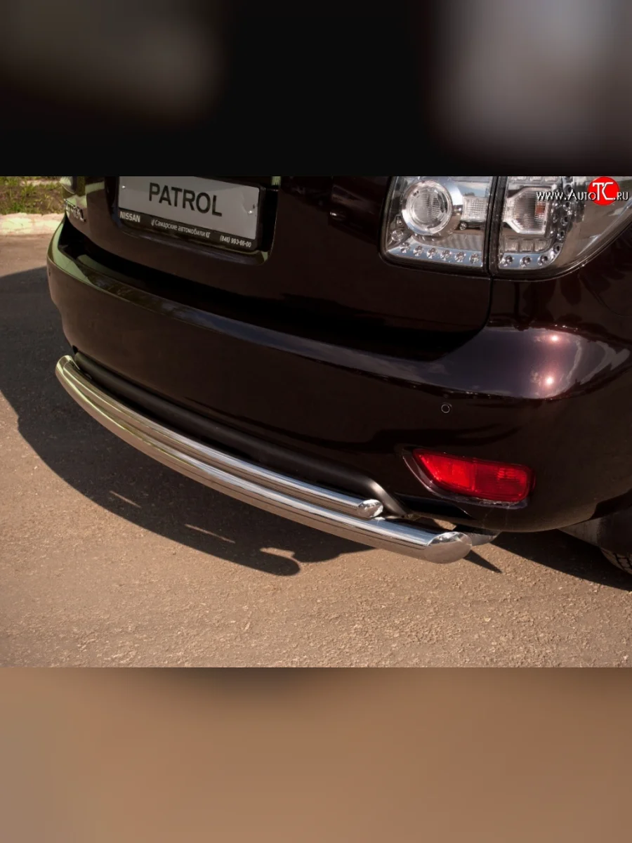 Защита заднего бампера (Ø76 и 42 мм, нержавейка) SLITKOFF Nissan Patrol 6 Y62 дорестайлинг (2010-2014)  в Воронеже Воронежской области