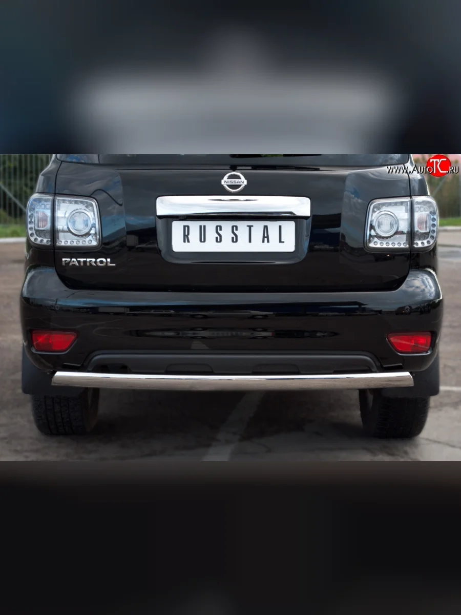 Защита заднего бампера из овальной трубы диаметром 75x42 мм Russtal Nissan Patrol 6 Y62 дорестайлинг (2010-2014)  в Воронеже Воронежской области