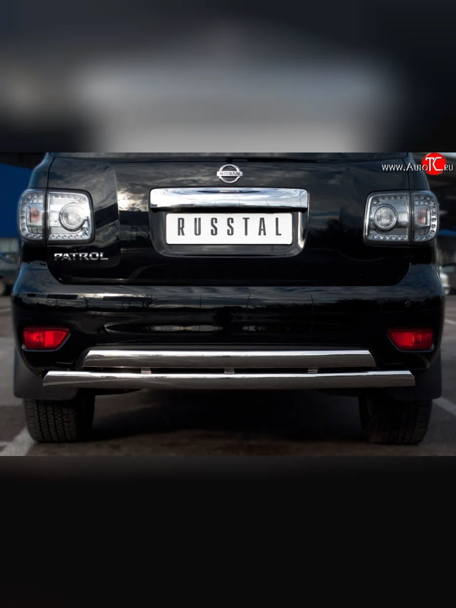 Защита заднего бампера (2 трубы Ø76х42 мм, нержавейка) Russtal Nissan Patrol 6 Y62 дорестайлинг (2010-2014)  в Перми Пермском крае