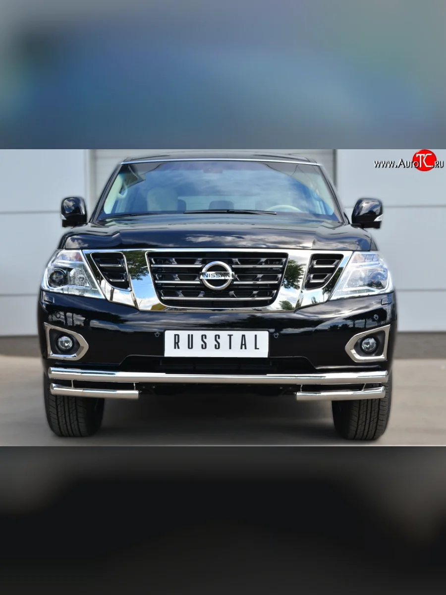 Защита переднего бампера (Ø63 мм с углами, нержавейка) SLITKOFF  Nissan Patrol (2010-2014) 6  в Самаре Самарской области