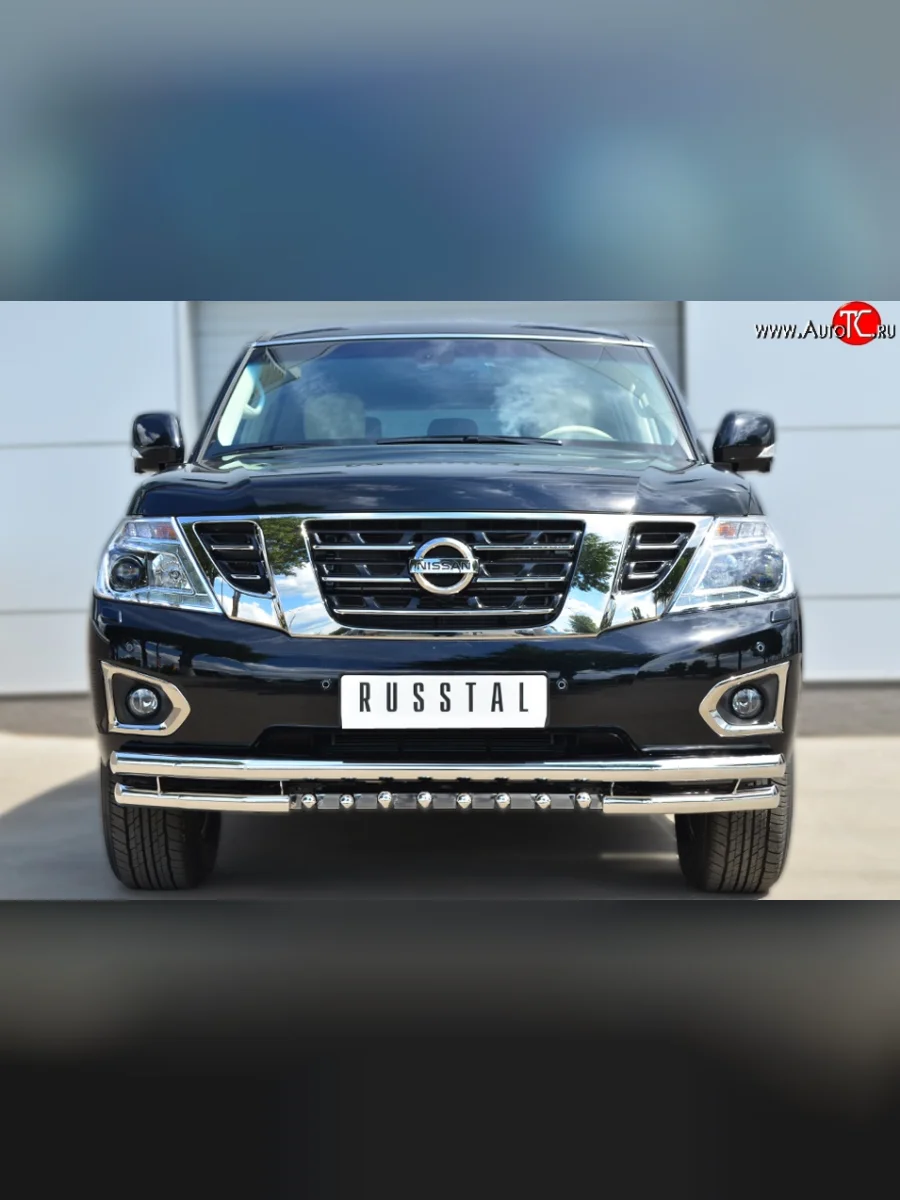 Защита переднего бампера (Ø63 мм с зубами, нержавейка) SLITKOFF Nissan Patrol 6 Y62 рестайлинг (2014-2017)  в Керчи Республика Крым