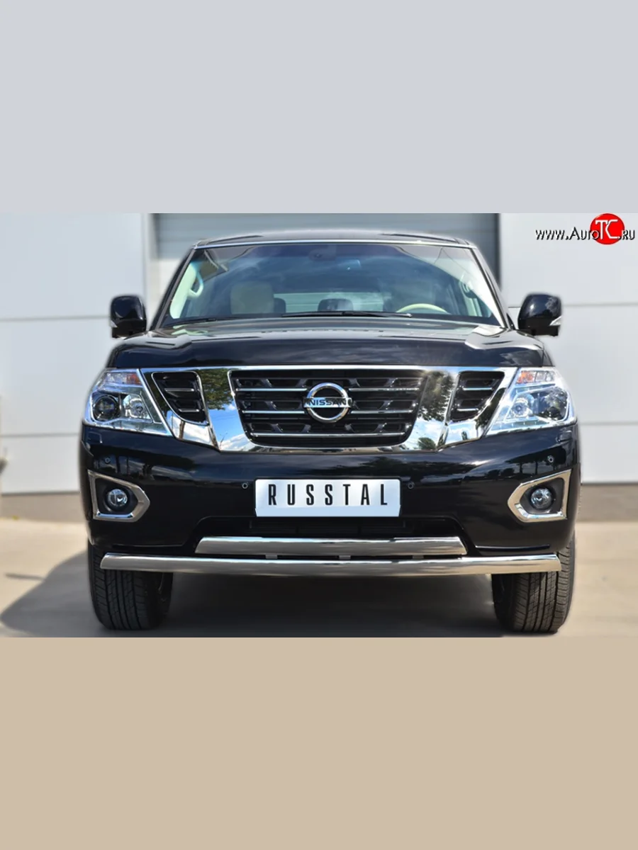 Защита переднего бампера (2 трубыØ75х42 мм, нержавейка) Russtal Nissan Patrol 6 Y62 дорестайлинг (2010-2014)  в Керчи Республика Крым