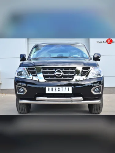 Двойная защита переднего бампера из труб диаметром по 76 мм (рестайлинг) SLITKOFF Nissan Patrol  6 (2010-2014) Y62 дорестайлинг