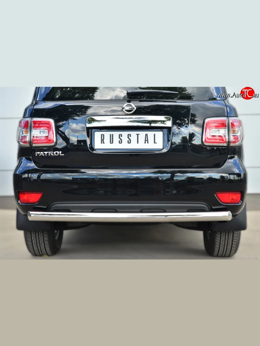 Защита заднего бампера (Ø76 мм, нержавейка) SLITKOFF Nissan Patrol 6 Y62 рестайлинг (2014-2017)  в Самаре Самарской области