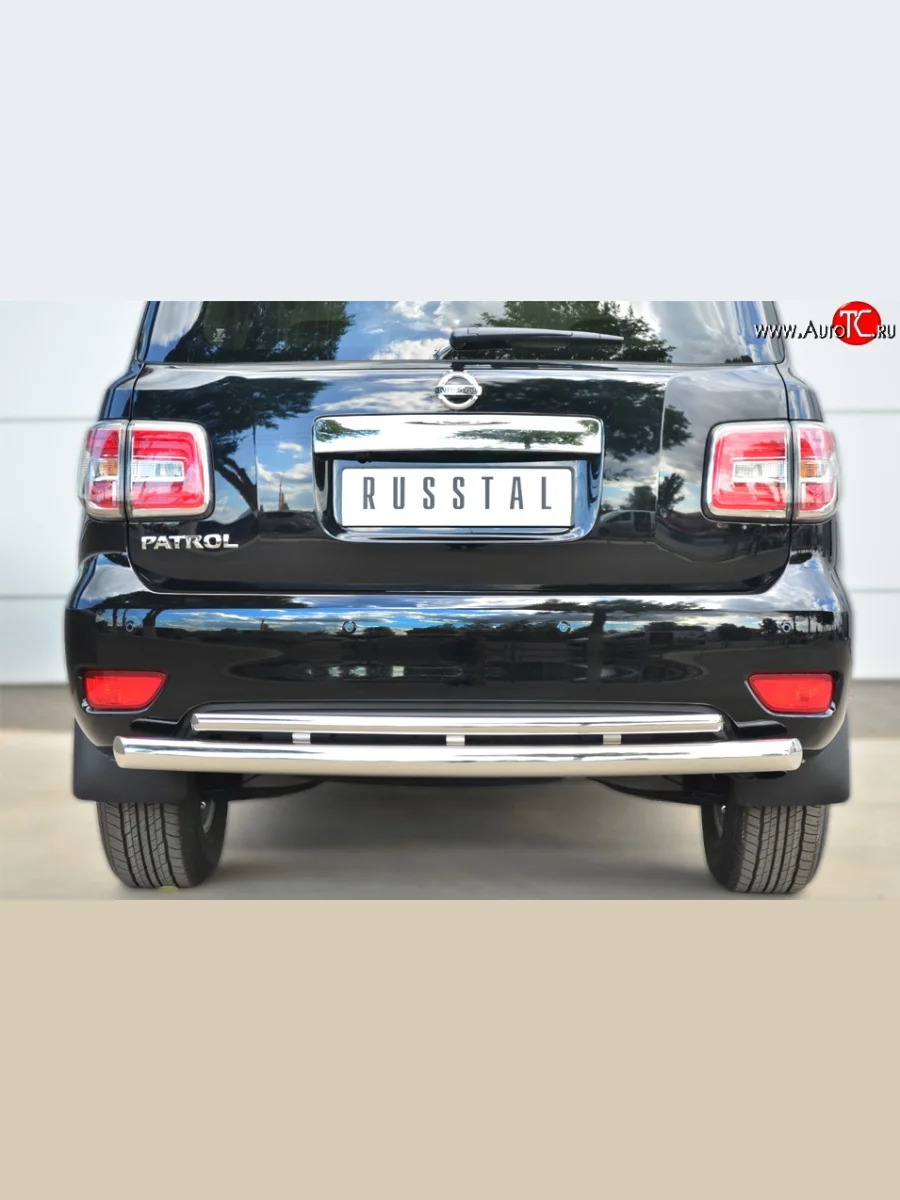Двойная защита заднего бампера из двух труб диаметром 76 и 42 мм (рестайлинг) SLITKOFF  Nissan Patrol (2010-2014) 6  В Кинешме Ивановской области