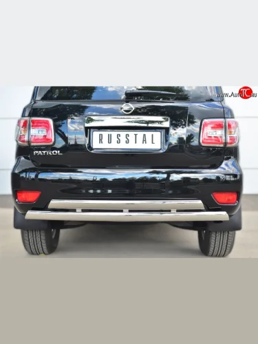 Защита заднего бампера (2 трубы Ø76х42 мм, нержавейка) Russtal Nissan Patrol 6 Y62 рестайлинг (2014-2017)