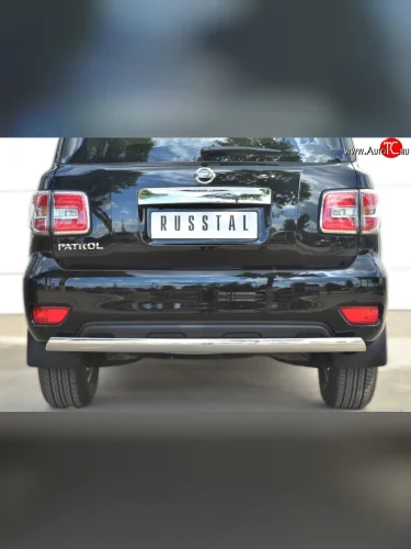 Защита заднего бампера (Ø75x42 мм, нержавейка) Russtal Nissan Patrol 6 Y62 рестайлинг (2014-2017)