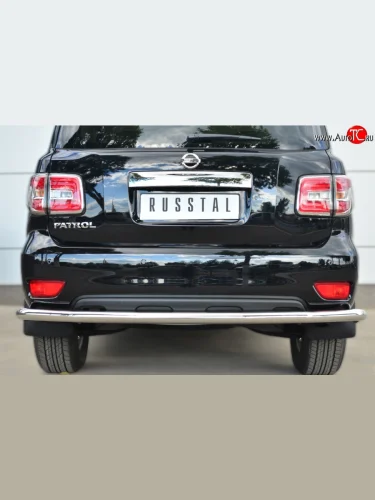 Одинарная защита заднего бампера из трубы диаметром 63 мм (рестайлинг) SLITKOFF Nissan Patrol  6 (2010-2014) Y62 дорестайлинг