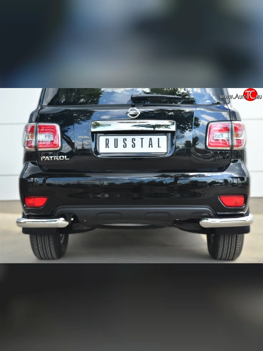 Защита заднего бампера (Ø76 мм уголки, нержавейка) SLITKOFF Nissan Patrol 6 Y62 рестайлинг (2014-2017)  в Самаре Самарской области