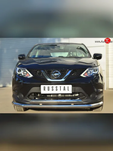 Защита переднего бампера (2 трубыØ75х42 и 63 мм, нержавейка) Russtal Nissan Qashqai 2 J11 дорестайлинг (2013-2019)